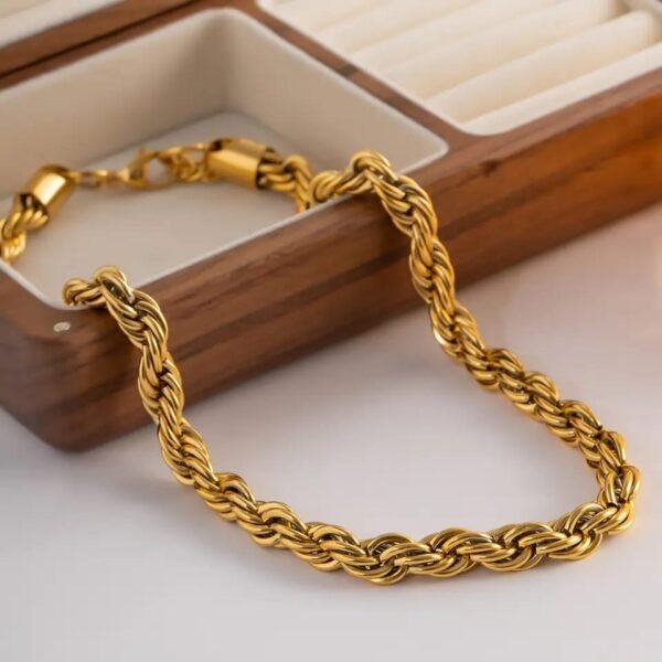 18K Gold Plated Rope Chain Bracelet - Image 2