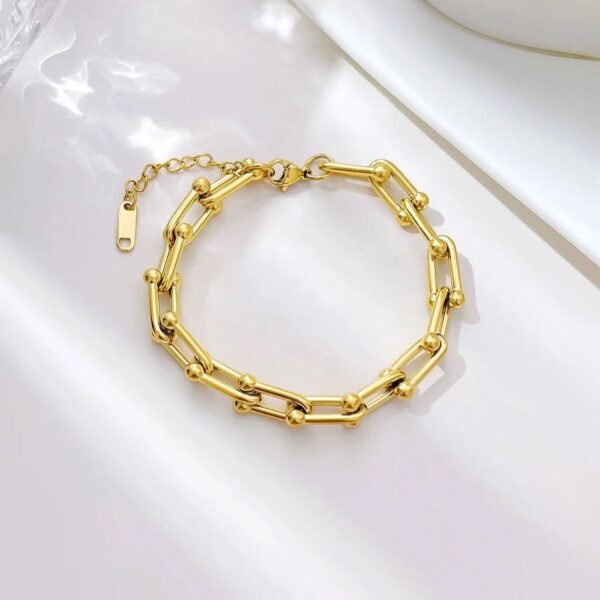 18K Gold Plated Geometric Chain Bracelet - Image 5