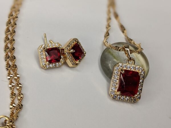 Red Radiant Zircon Locket & Earrings Set - Image 3