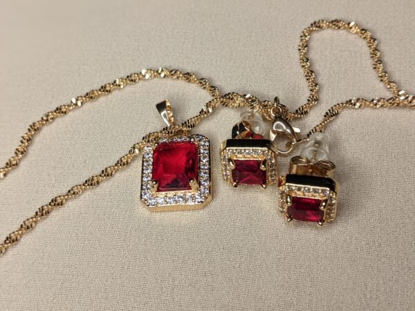 Red Radiant Zircon Locket & Earrings Set - Image 2
