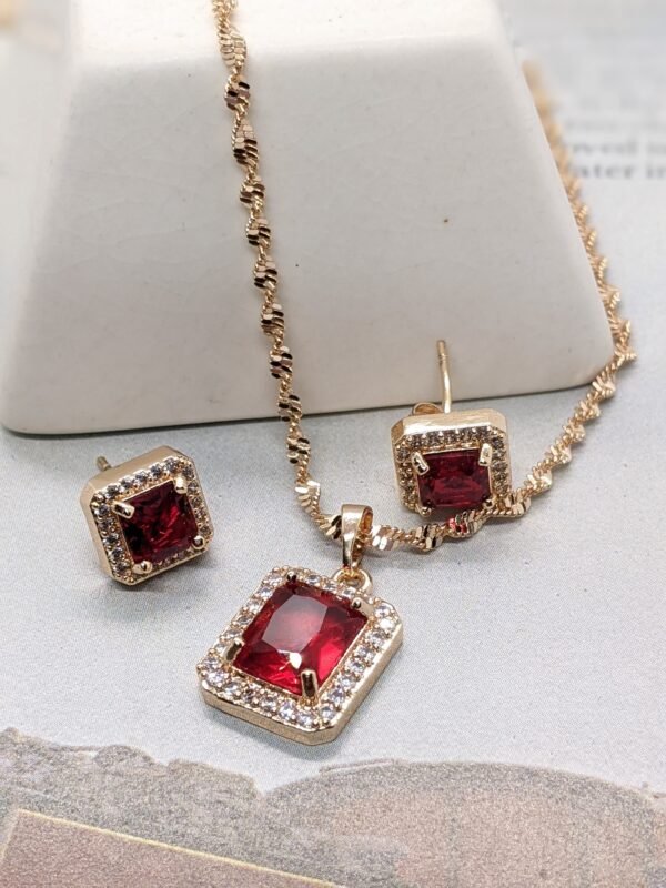 Red Radiant Zircon Locket & Earrings Set