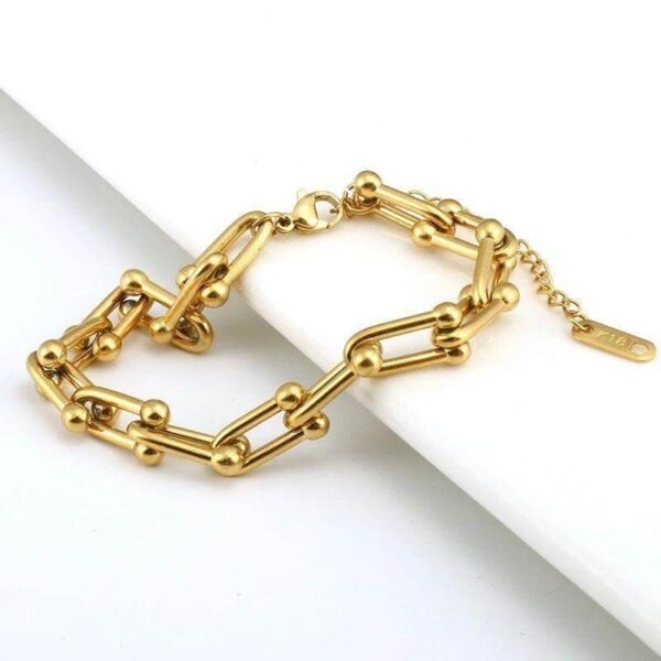 18K Gold Plated Geometric Chain Bracelet - Image 2