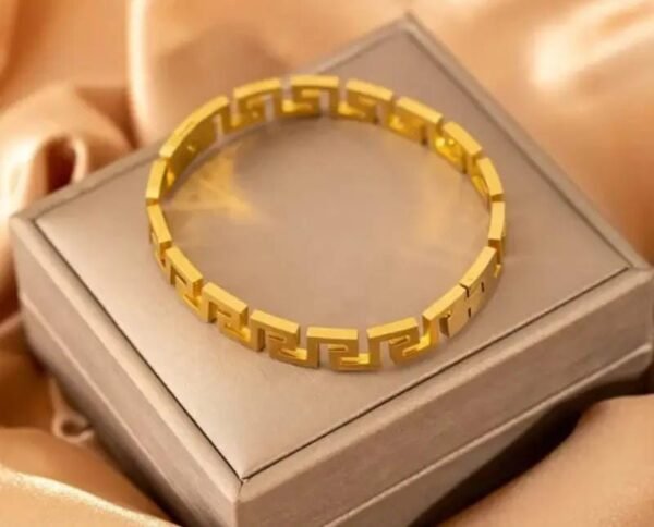 Golden Greek Key Bangle Bracelet - Image 9