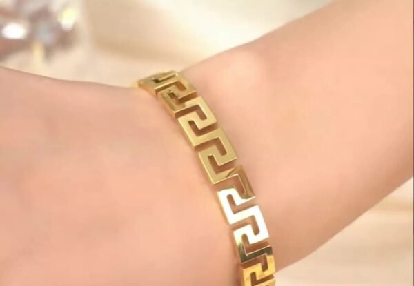 Golden Greek Key Bangle Bracelet - Image 2