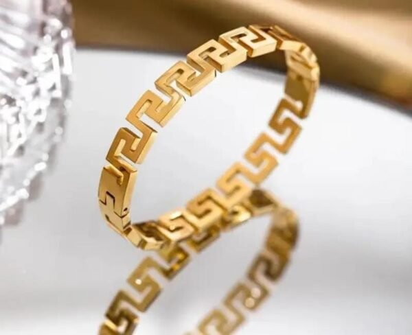 Golden Greek Key Bangle Bracelet - Image 8