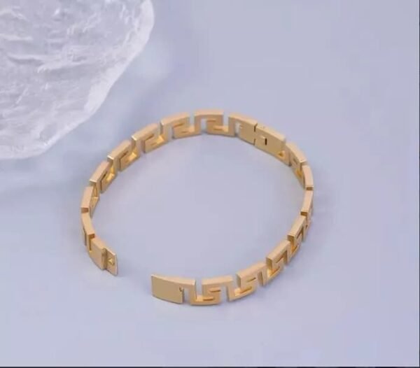 Golden Greek Key Bangle Bracelet - Image 7