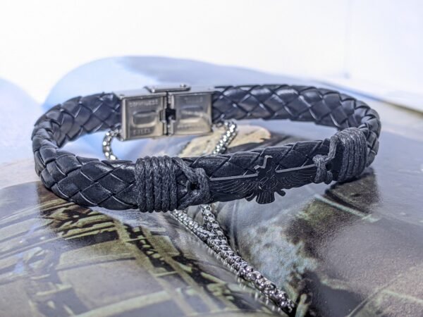 Black Braided Leather Chain Bracelet - Image 2