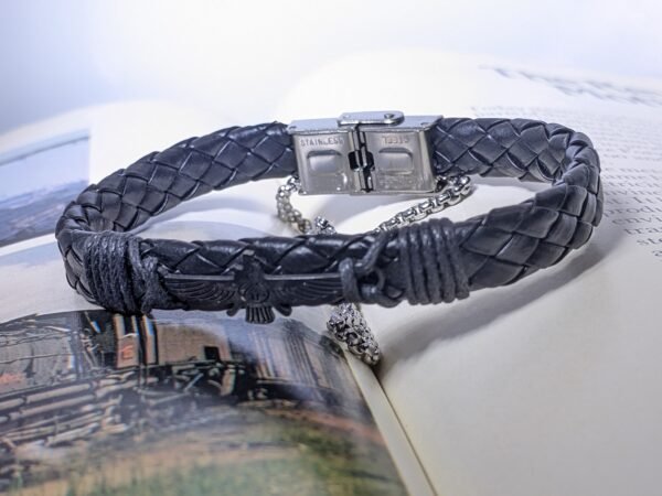 Black Braided Leather Chain Bracelet - Image 3