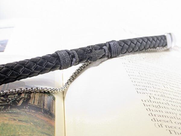Black Braided Leather Chain Bracelet - Image 4
