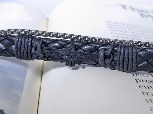 Black Braided Leather Chain Bracelet - Image 5
