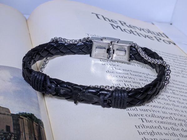 Black Braided Leather Chain Bracelet - Image 6